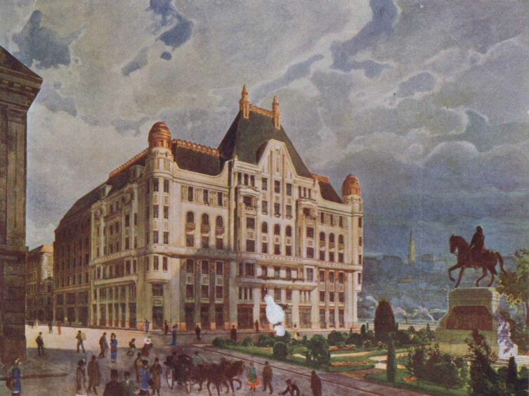 Wellisch-palota: Az épületet ábrázoló akvarell, 1910 körül